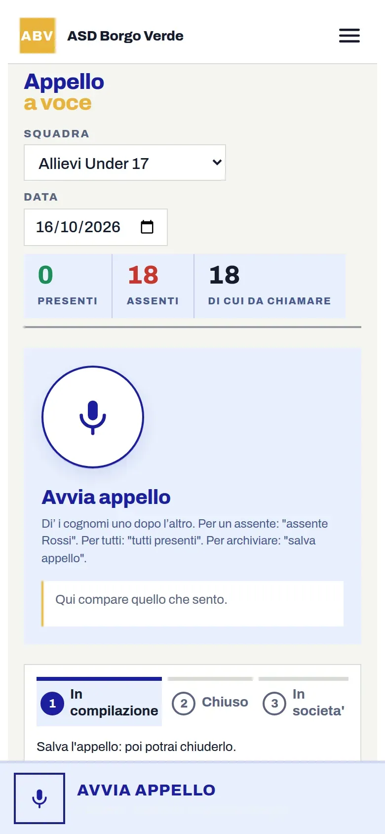 Footballer: appello a voce